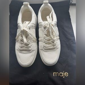 Maje White Leather Studded Sneakers Size 37